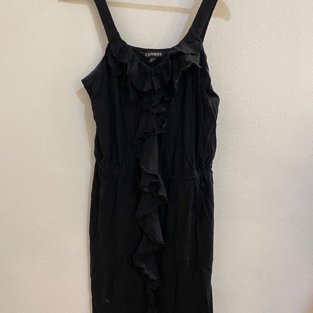 Express Black Ruffle-Front Cotton Dress Size M